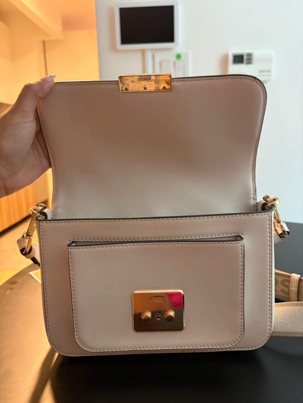Michael Kors Beige Leather Crossbody Bag with Gold Hardware - Picture 3 of 5